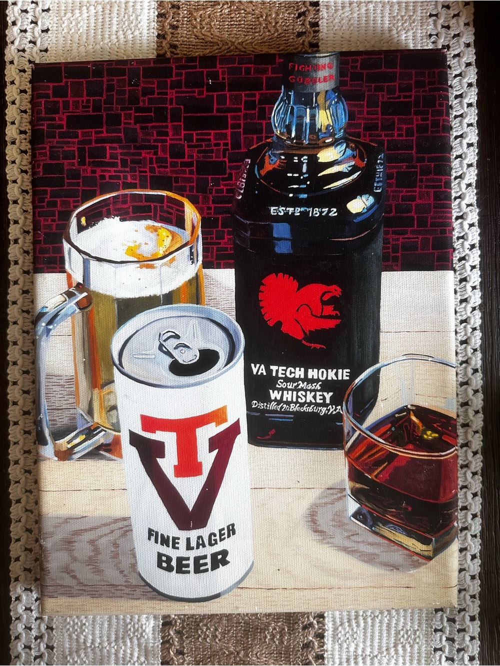 Virginia Tech Hokie Whiskey & Fine Lager Beer Art Canvas Print